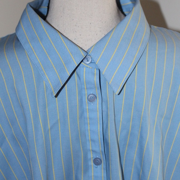 Foxcroft, wrinkle free blue and yellow pinstriped shirt - Picture 3 of 6